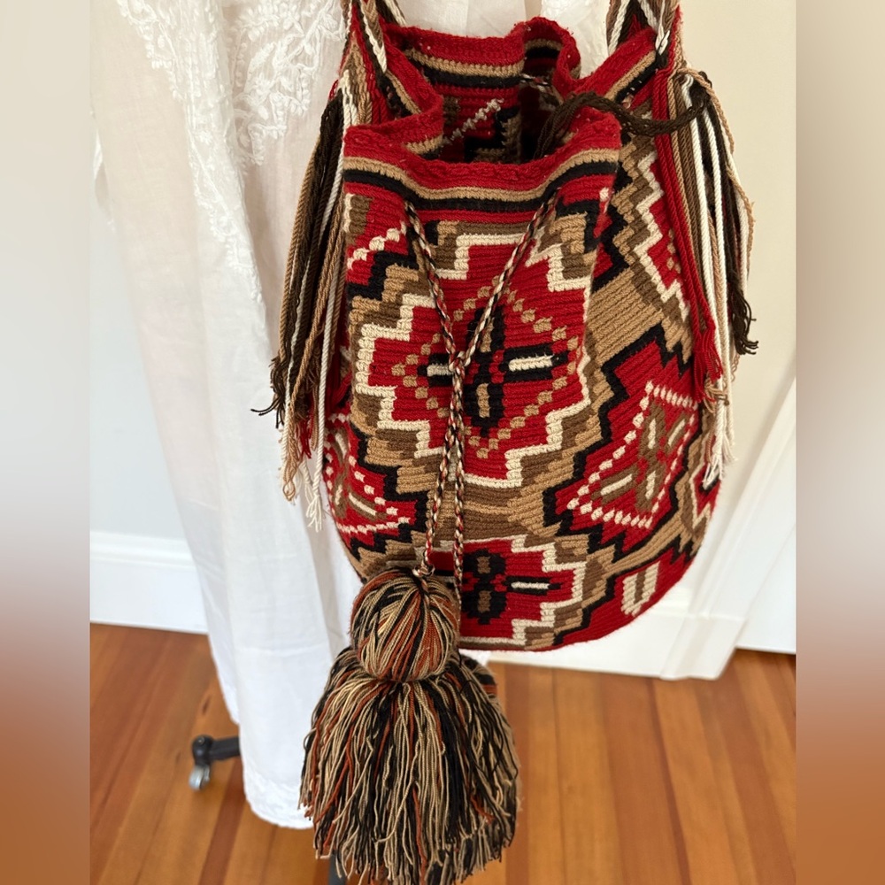 Columbian Mochila Wayuu bag, handcrafted, red